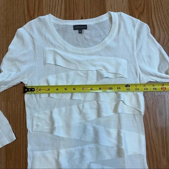 Vince Camuto Lightweight Bandage Sweater Size XS Crew-Neck 3/4-Sleeve White - Picture 6 of 7